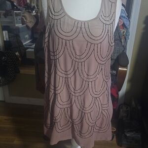 LOGO by Lori Goldstein Pink Tank Top with Black Beaded Design